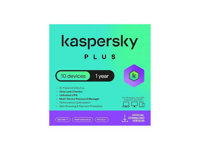 Kaspersky Plus Antivirus 10 Devices 1 Year
